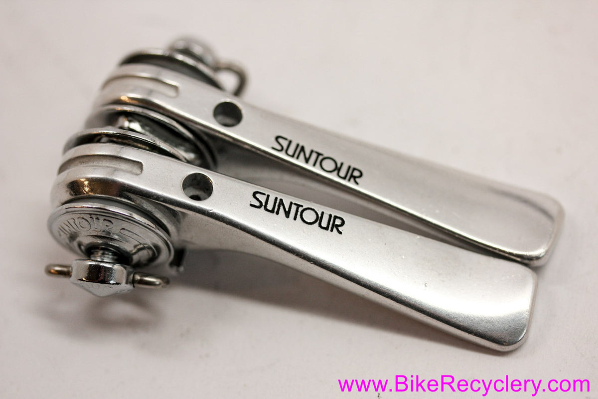 NOS Suntour Cyclone(?) Downtube Shifters: Braze On - Fancy Bolts & Caps (take-off)