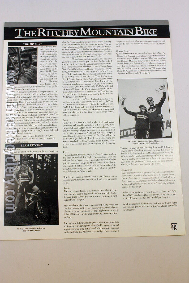 1993 The Ritchey Mountain Bike Catalog: P21 Team W.C.S. P22 P23 Comp Everest Ultra Road Logic