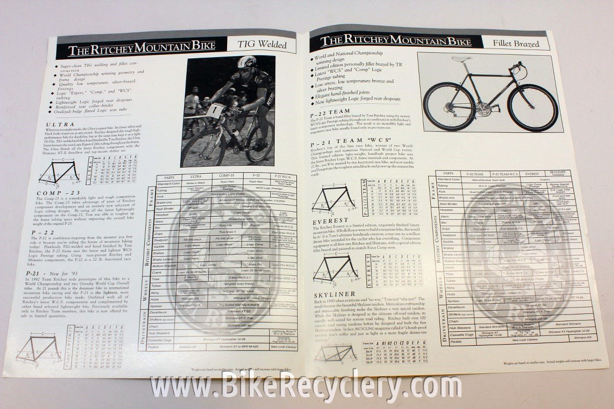 1993 The Ritchey Mountain Bike Catalog: P21 Team W.C.S. P22 P23 Comp Everest Ultra Road Logic