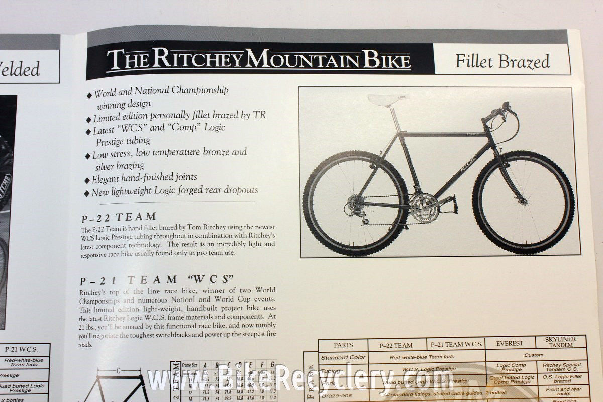 1993 The Ritchey Mountain Bike Catalog: P21 Team W.C.S. P22 P23 Comp Everest Ultra Road Logic