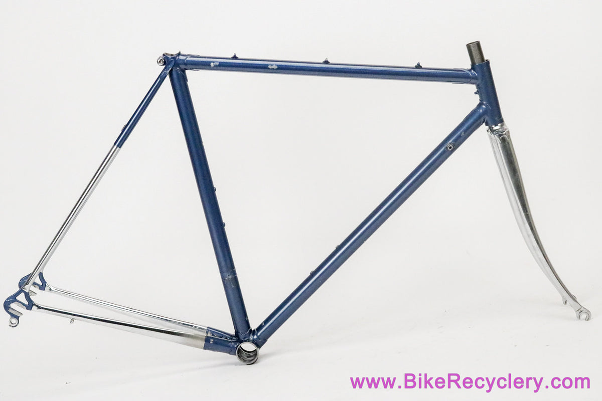 53cm Palo Alto BMZ Italian Road Frameset: 1980's - Columbus SL - Fancy De Rosa Lugs & Cutouts - Chrome Fork/Stays - Metallic Blue Original Paint