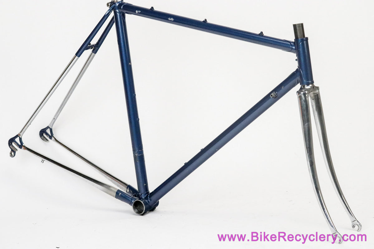 53cm Palo Alto BMZ Italian Road Frameset: 1980's - Columbus SL - Fancy De Rosa Lugs & Cutouts - Chrome Fork/Stays - Metallic Blue Original Paint