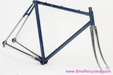 53cm Palo Alto BMZ Italian Road Frameset: 1980's - Columbus SL - Fancy De Rosa Lugs & Cutouts - Chrome Fork/Stays - Metallic Blue Original Paint