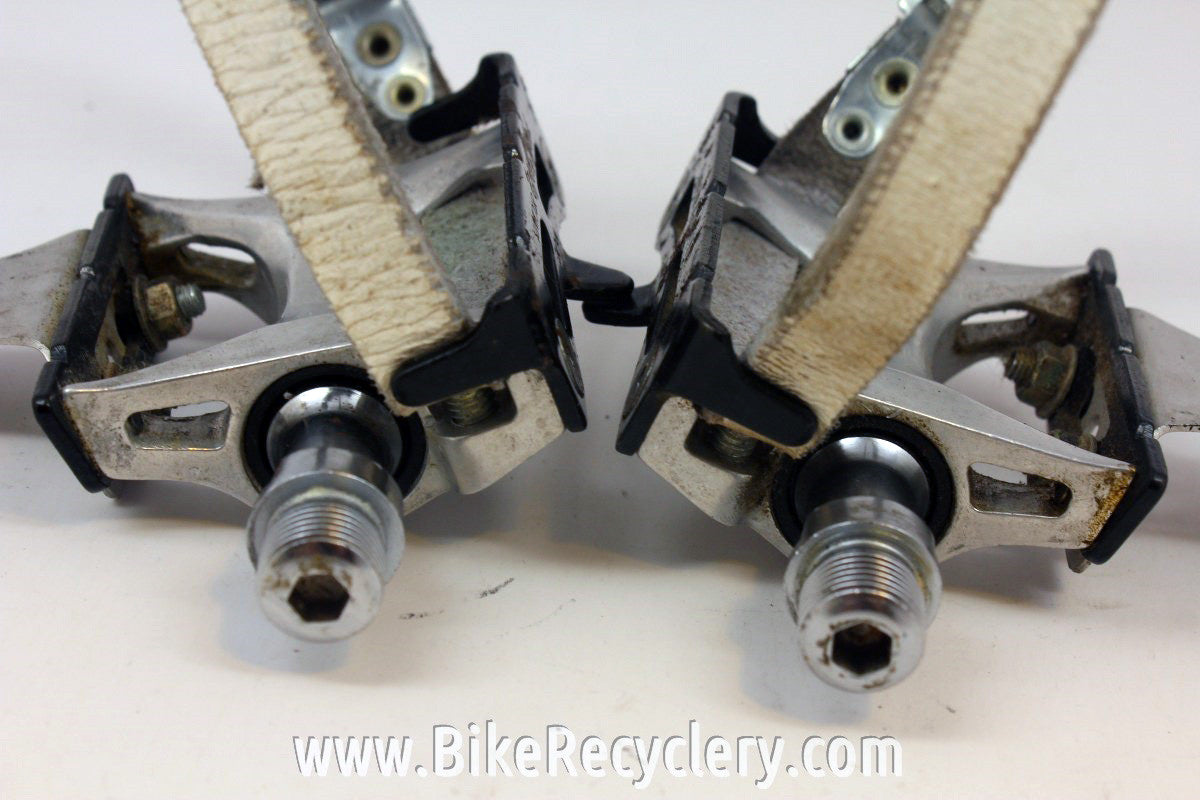 Suntour Cyclone Platform Pedals, MKS Clips & Leather Toe Straps