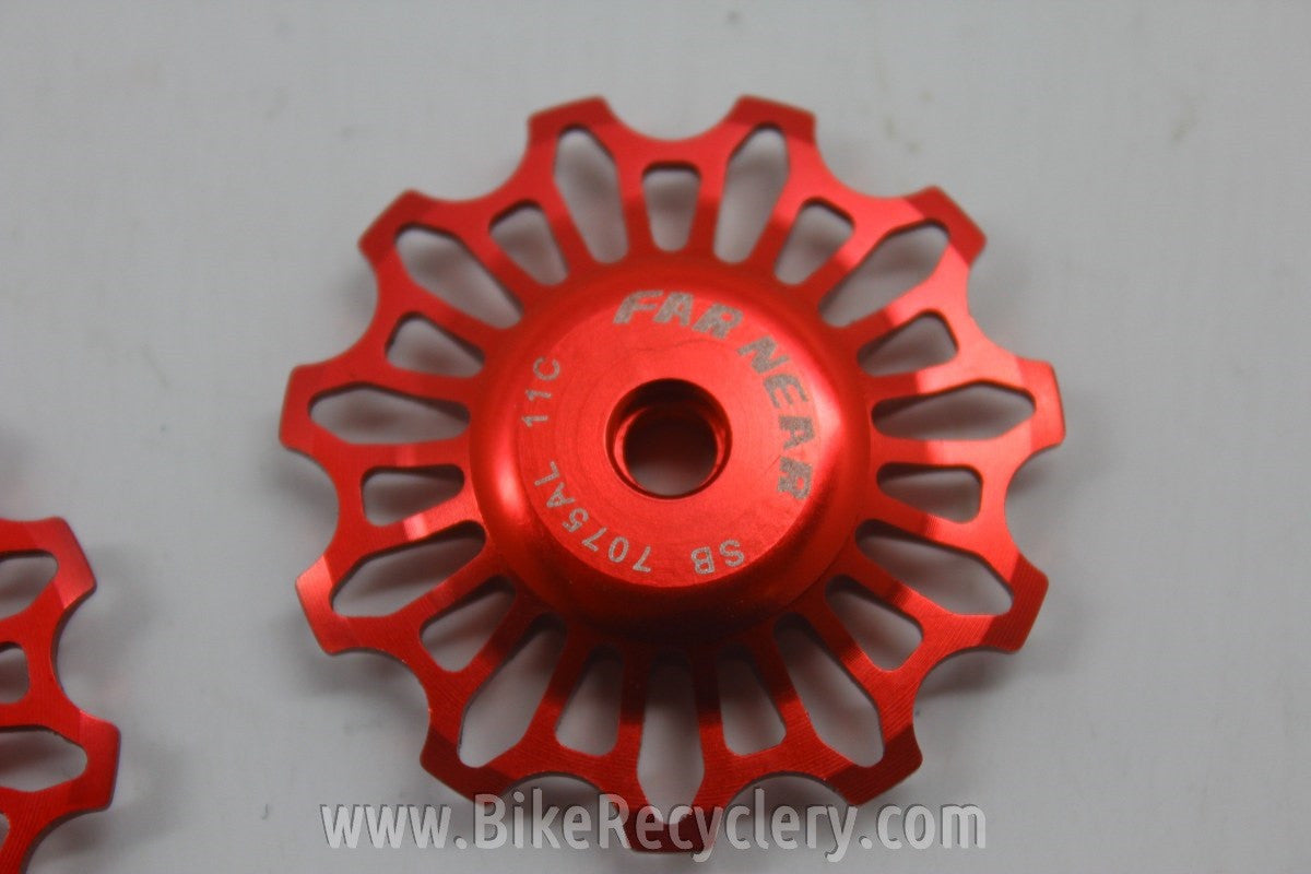 Far Near Jockey Wheels / Pulleys: Red Anodized, 11T, Shimano 9/10 Speed