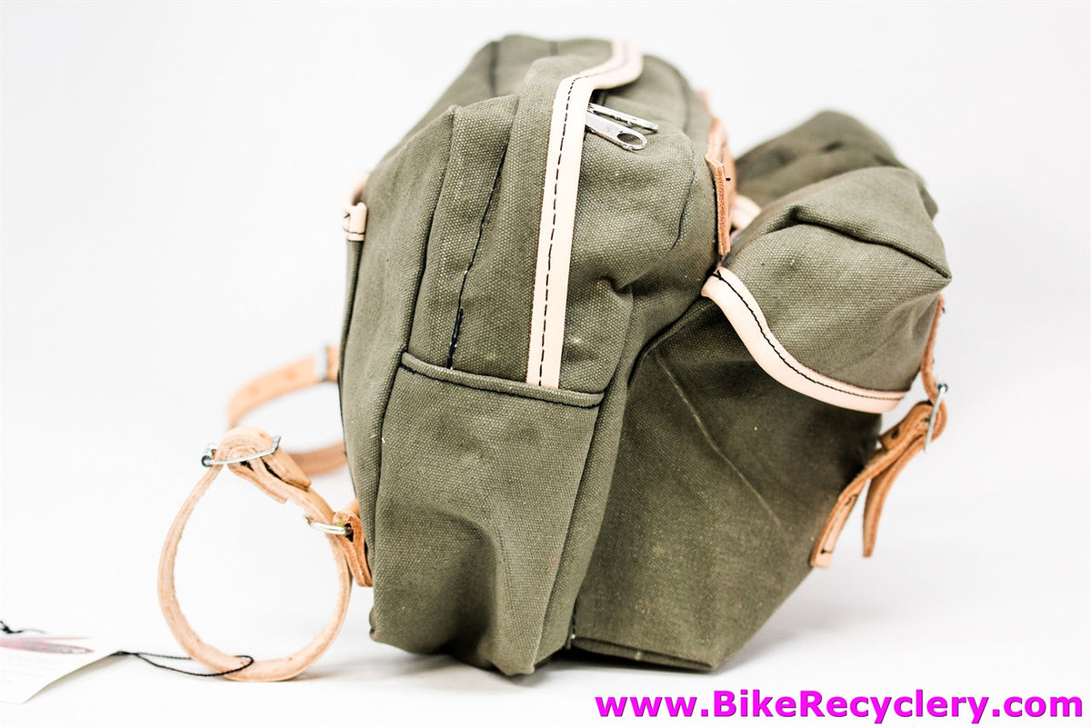 Rivendell / Carradice Large Handlebar Bag: Waxed Canvas - For Decaleur - 16" x 10"- Two Rear Pockets - Top Zipper  (NEW)