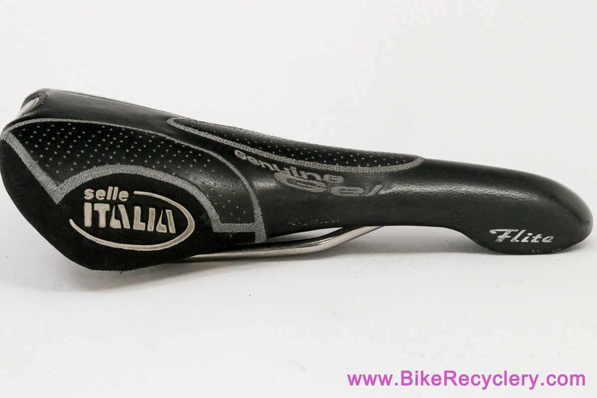 Selle Italia Flite Titanium Genuine Gel:  Perforated Black Leather + Kevlar - 2002 (Near Mint)
