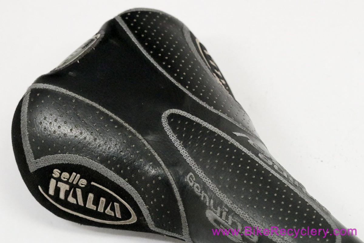 Selle Italia Flite Titanium Genuine Gel:  Perforated Black Leather + Kevlar - 2002 (Near Mint)