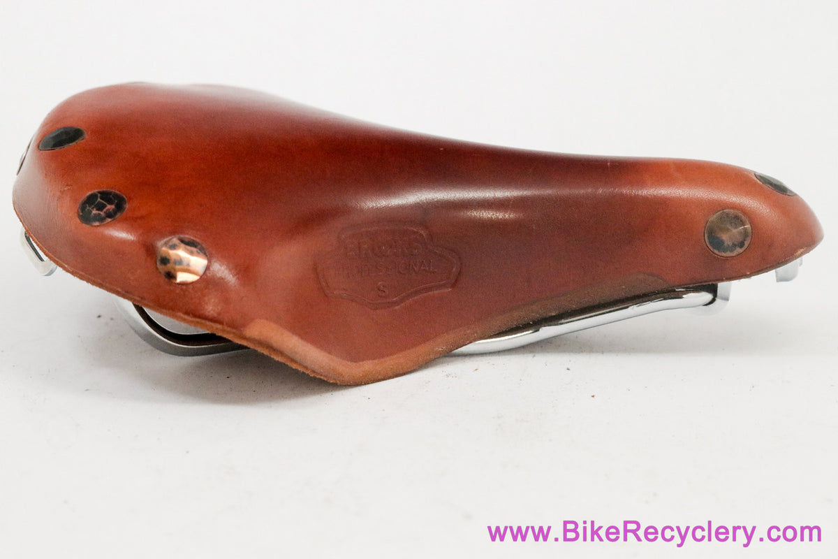 Brooks Team Pro Short Special Leather Saddle:  Large Hammered Copper Rivets - Chrome Rails - Honey (Barely Used Near Mint++)