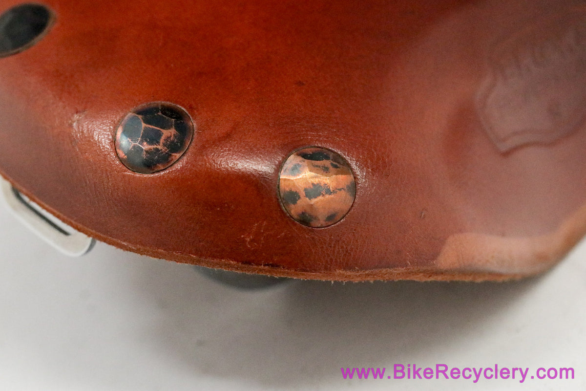 Brooks Team Pro Short Special Leather Saddle:  Large Hammered Copper Rivets - Chrome Rails - Honey (Barely Used Near Mint++)