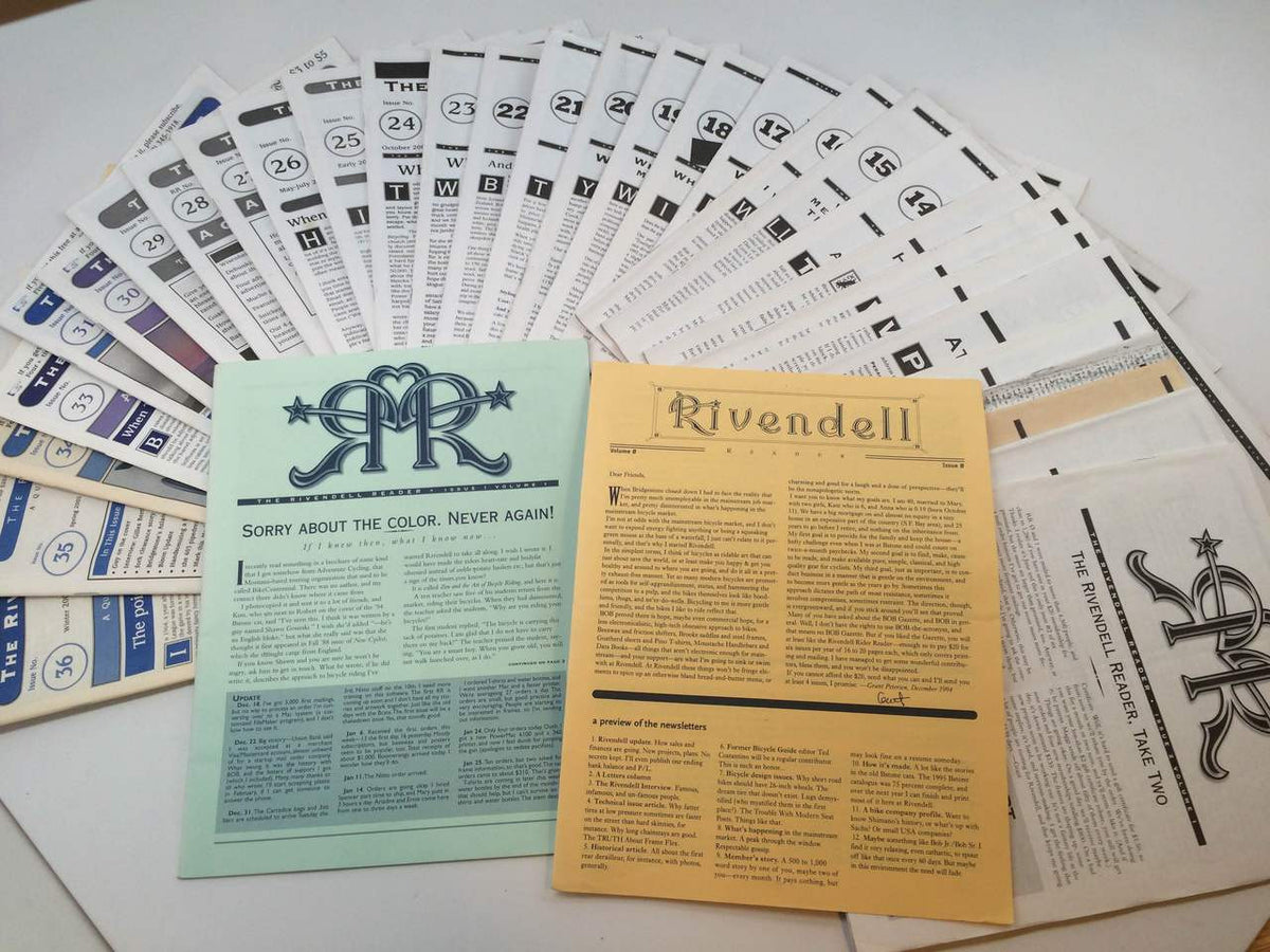 Rivendell / Bridgestone Catalog LOT: Riv-Reader BOB Mag, Near Complete 52 Piece, A Wealth of Bicycle Knowledge!