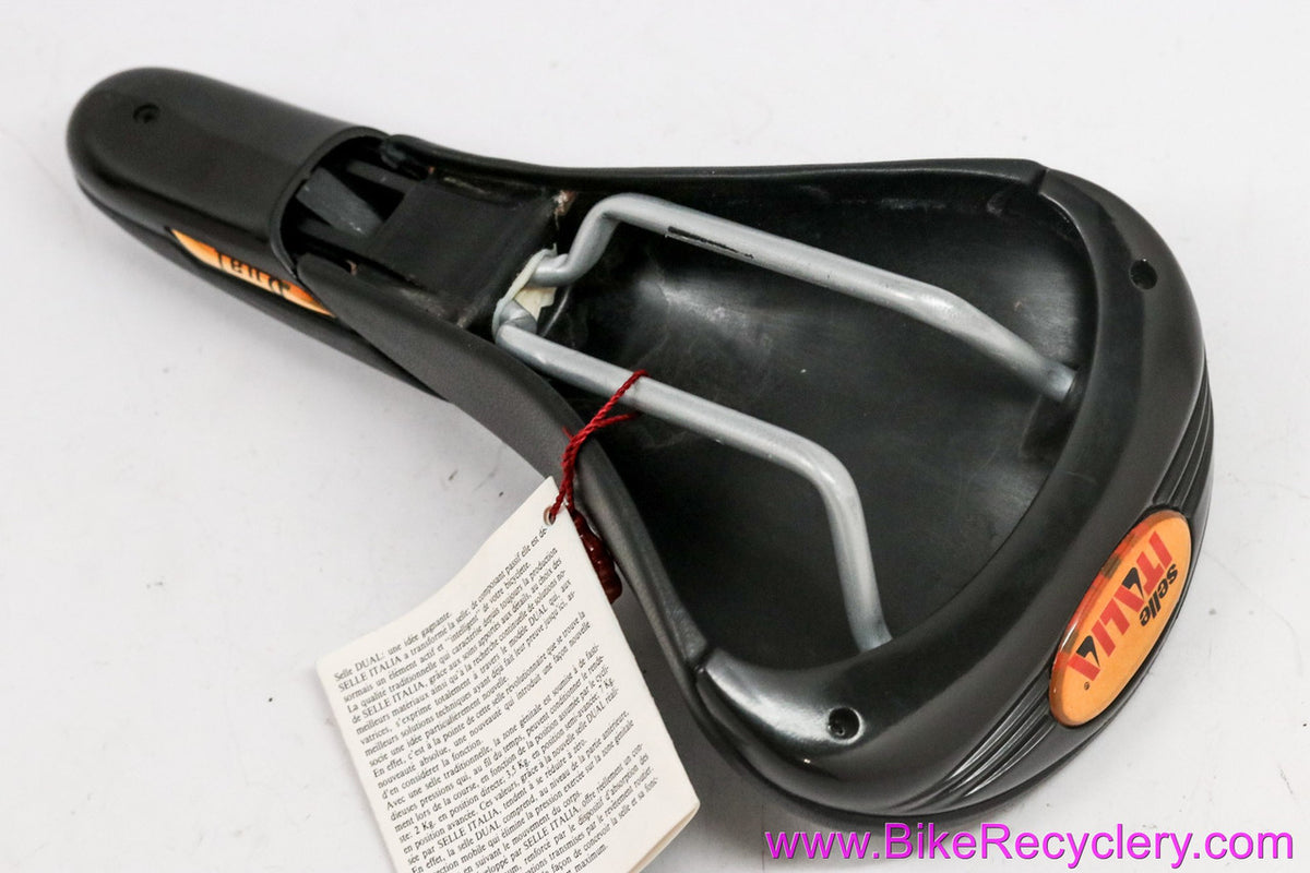 NOS Selle Italia Dual Saddle: Wild Suspension Nose! Vintage Early 1990's - Black Leather