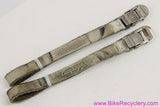 Campagnolo C-Record Toe Straps: Laminated Leather - SS Inox: White/Grey Leather - Script Logo (Pair, EXC Supple)