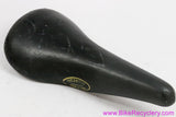 Cinelli Unicantor #1 Saddle: Unpadded Smooth Black Leather - Yellow Logos - 1970's