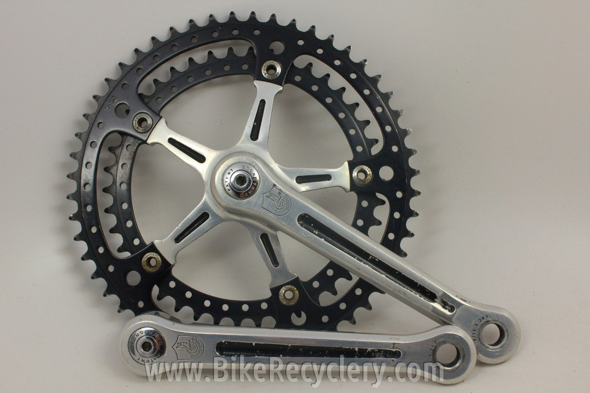 1973 Campagnolo Nuovo/Super Record Crank Arms: Black Drilled Chainrings, Black Flutes 170mm 144mm 52/42