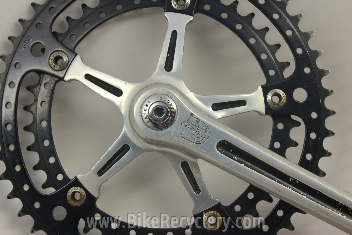 1973 Campagnolo Nuovo/Super Record Crank Arms: Black Drilled Chainrings, Black Flutes 170mm 144mm 52/42