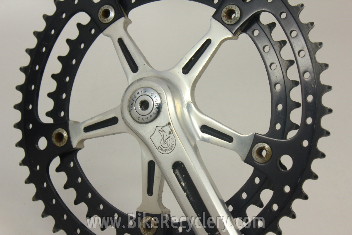 1973 Campagnolo Nuovo/Super Record Crank Arms: Black Drilled Chainrings, Black Flutes 170mm 144mm 52/42