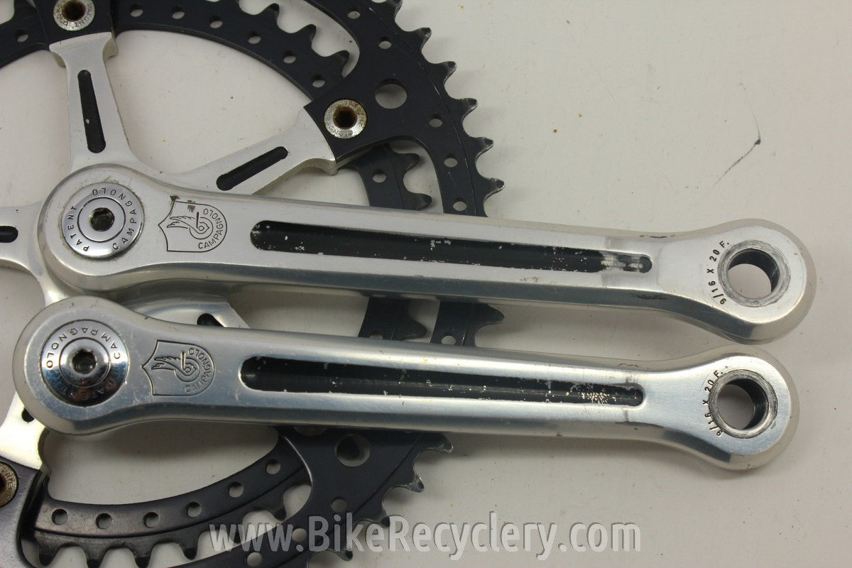 1973 Campagnolo Nuovo/Super Record Crank Arms: Black Drilled Chainrings, Black Flutes 170mm 144mm 52/42