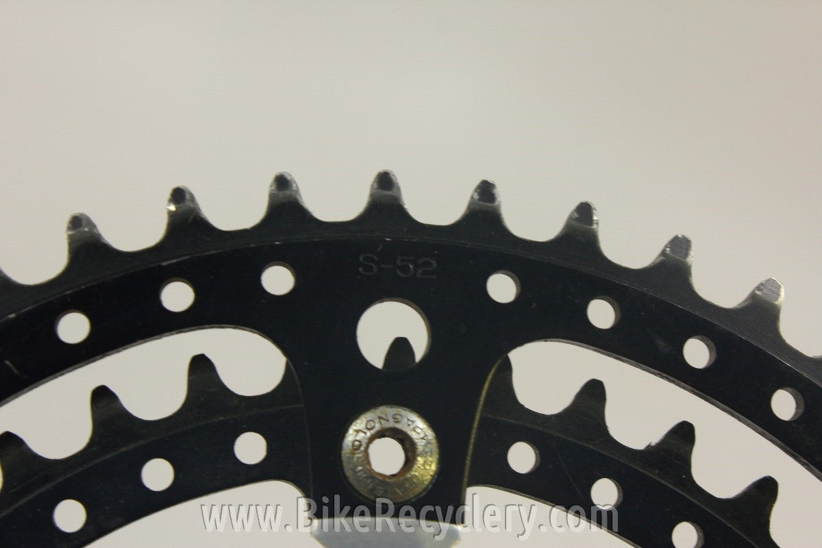 1973 Campagnolo Nuovo/Super Record Crank Arms: Black Drilled Chainrings, Black Flutes 170mm 144mm 52/42