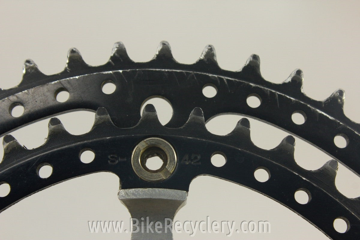 1973 Campagnolo Nuovo/Super Record Crank Arms: Black Drilled Chainrings, Black Flutes 170mm 144mm 52/42