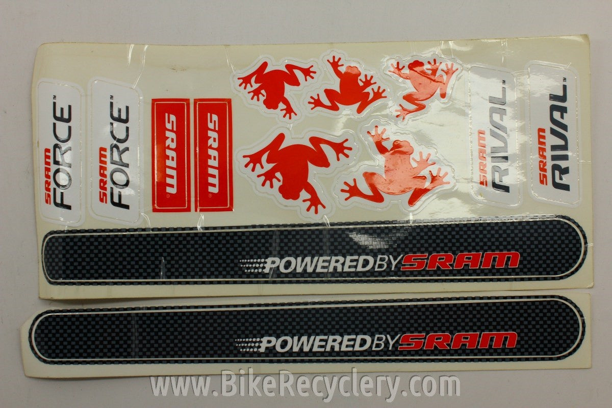Sram Frame Decal / Sticker Sheet: 2 Chainstay Protectors, Five Frog Decals, Force Rival Red