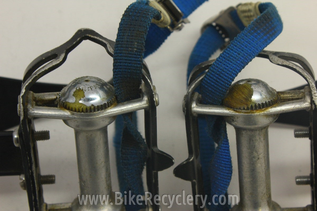 Campagnolo Record SL Superleggeri Pedals: Black w/ Blue Campagnolo Toe Straps