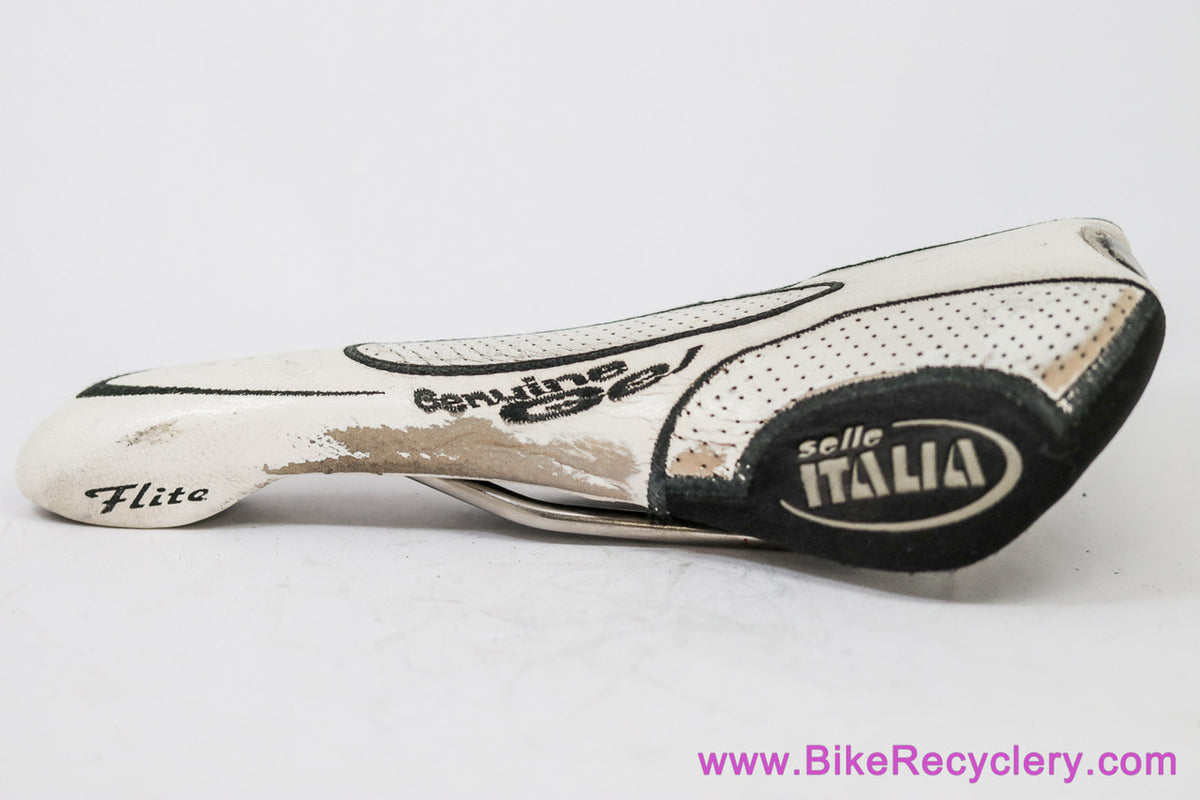 Selle Italia Flite Titanium Genuine Gel:  White Perforated Leather + Kevlar - 2001