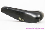 Avocet Touring l Leather Saddle: Black - 1970's/1980's - Black w/ Yellow Decals