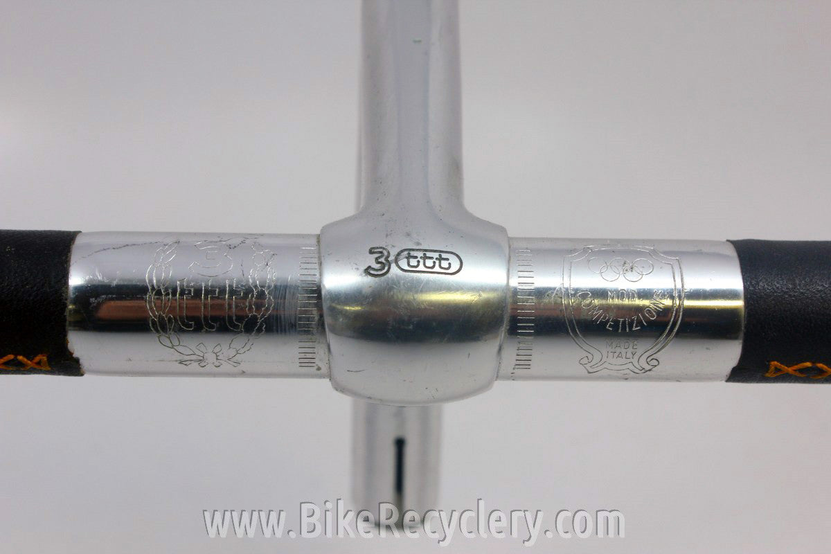 Hand Stitched Leather Handlebar Wrap on 3TTT Competizione, Criterium 90mm Stem Black/Gold
