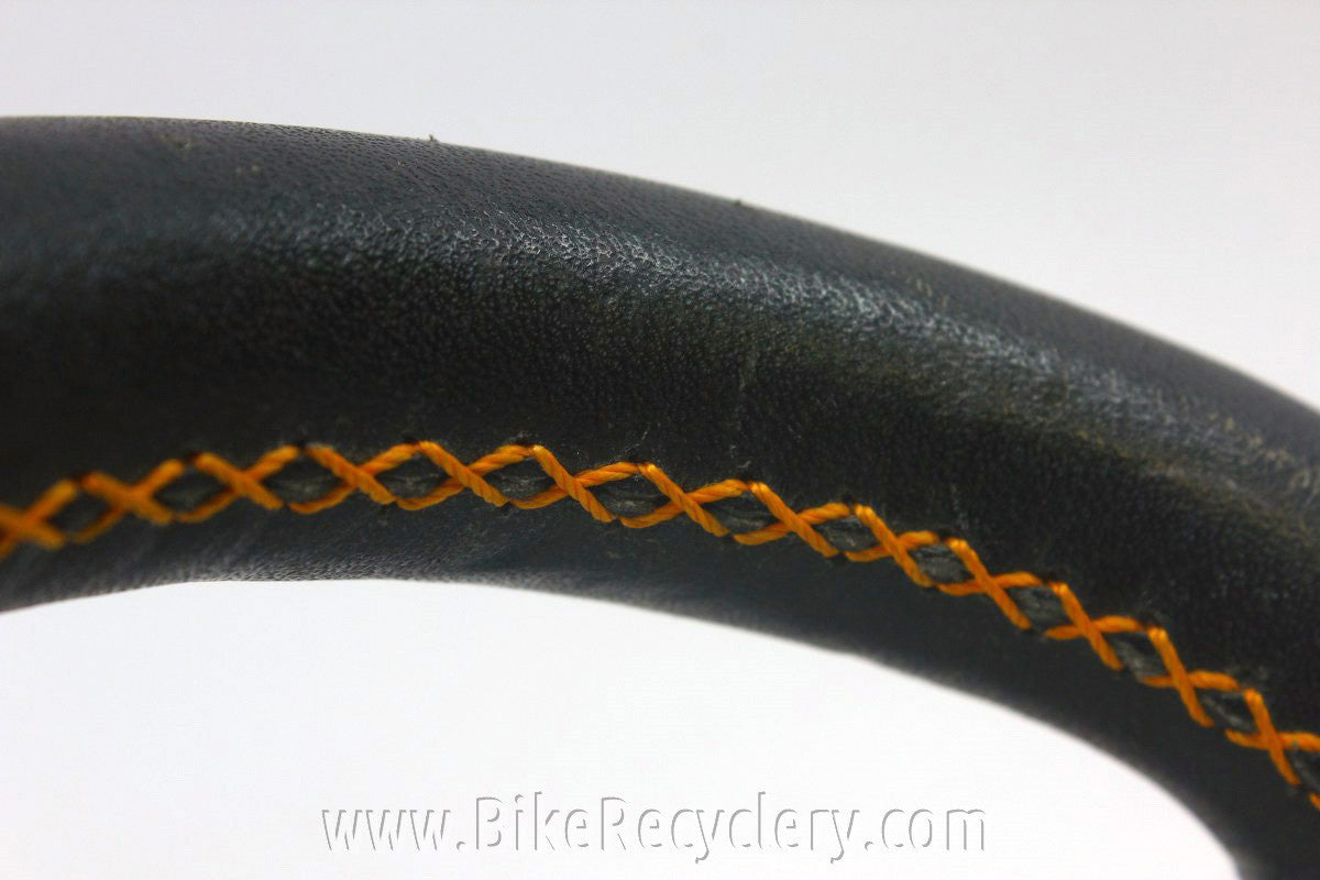 Hand Stitched Leather Handlebar Wrap on 3TTT Competizione, Criterium 90mm Stem Black/Gold