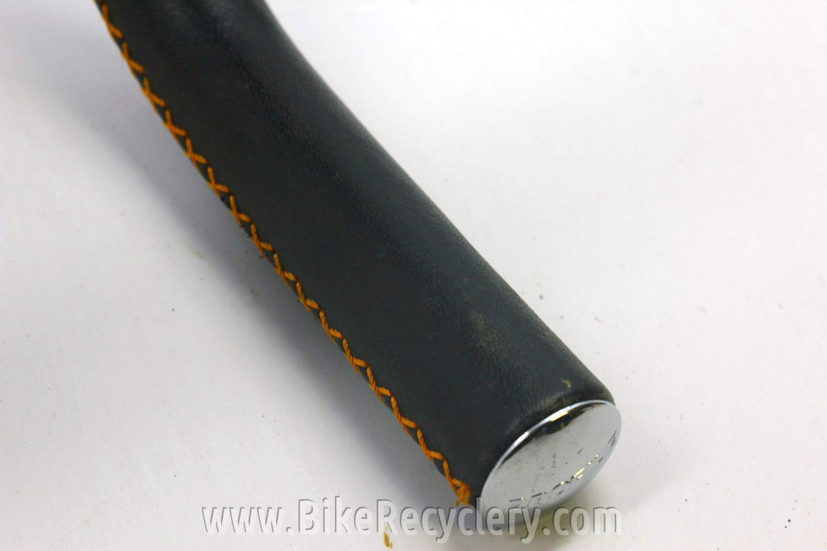 Hand Stitched Leather Handlebar Wrap on 3TTT Competizione, Criterium 90mm Stem Black/Gold