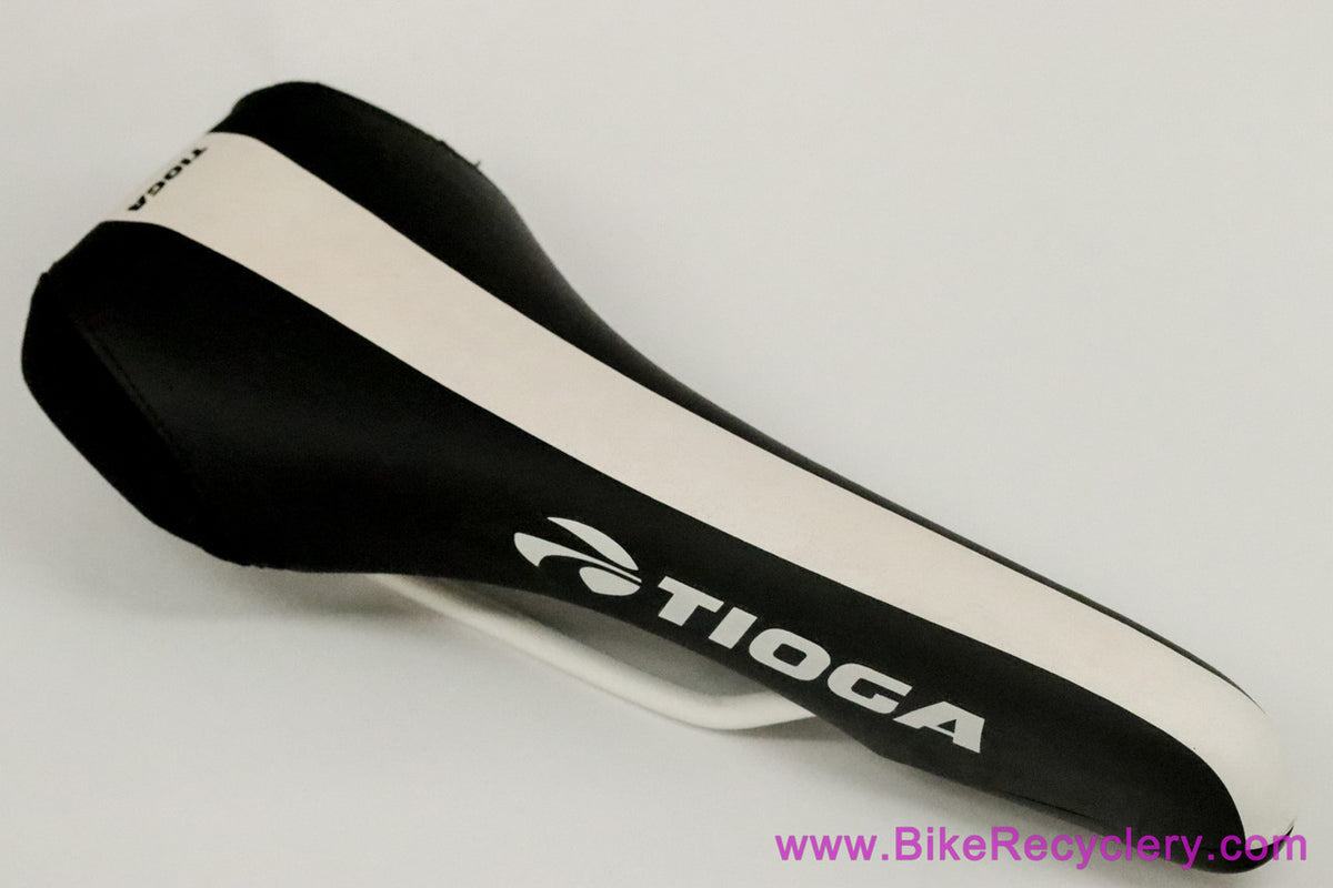 NIB/NOS Tioga Multi Control XL Saddle: DH & Freeride Vintage 2000's - Black w/ White Stripe