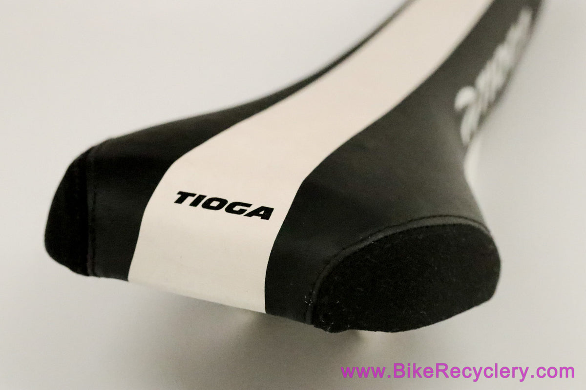 NIB/NOS Tioga Multi Control XL Saddle: DH & Freeride Vintage 2000's - Black w/ White Stripe