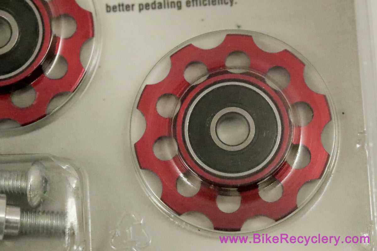 NIB/NOS Carmichael Designs (CDi) Alloy Jockey Wheels / Derailleur Pulleys - Red Anodized - Drillium