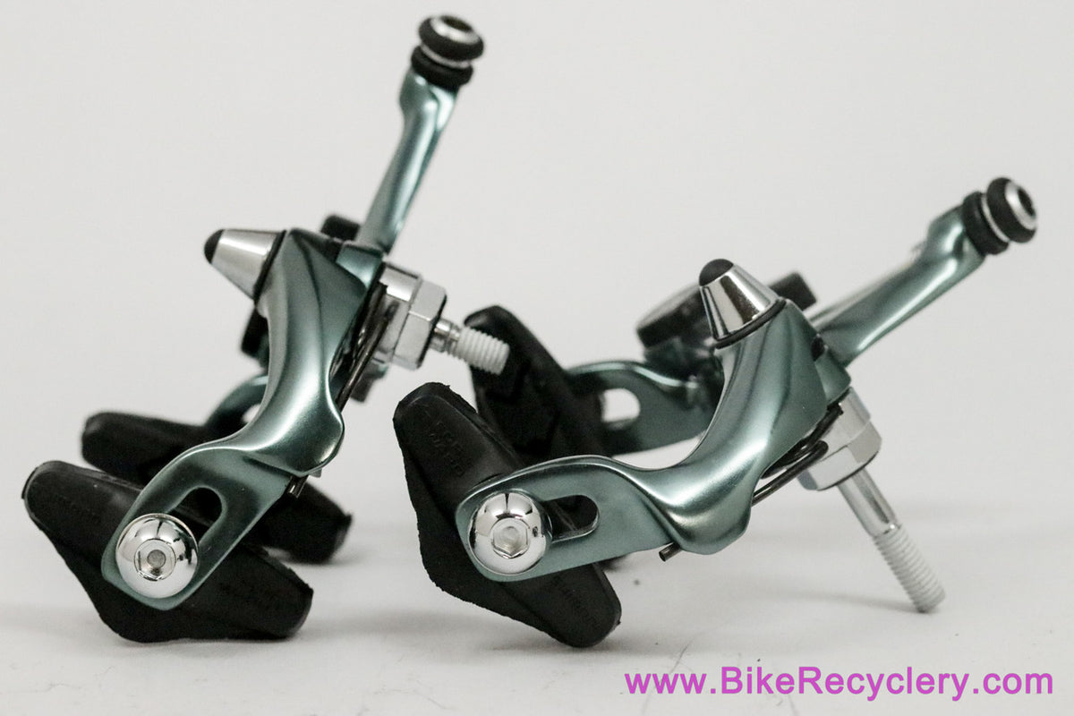 NIB/NOS Shimano 105 BR-1050 Brakeset & BL-1051 Levers: 47/57mm Standard Reach - Blue/Green Ano - Cables/housing - 1980's 1990s