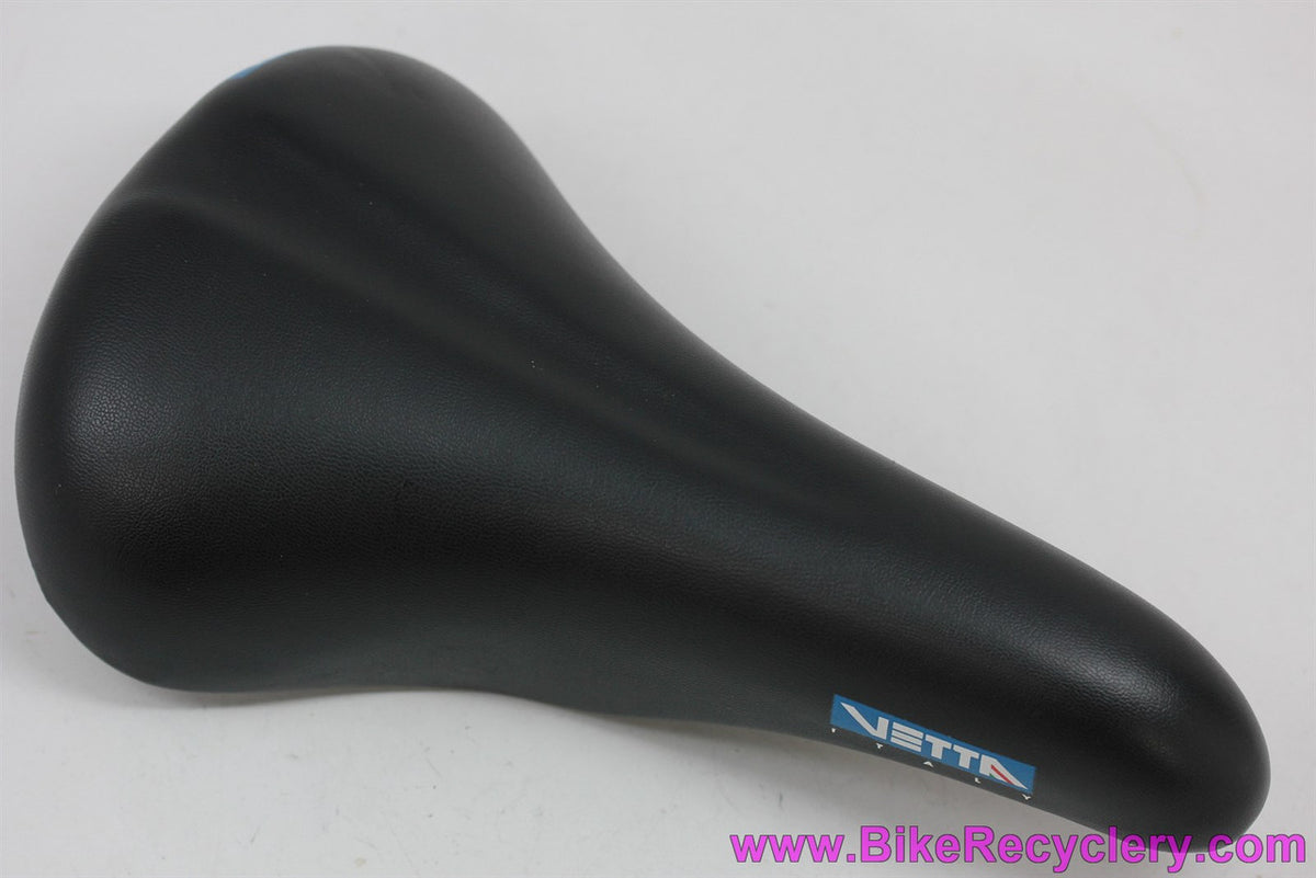 NOS Vetta 1990's Touring / MTB Smooth Leather Saddle: Blue Logo - Center Relief - Black (take off)