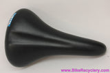 NOS Vetta 1990's Touring / MTB Smooth Leather Saddle: Blue Logo - Center Relief - Black (take off)
