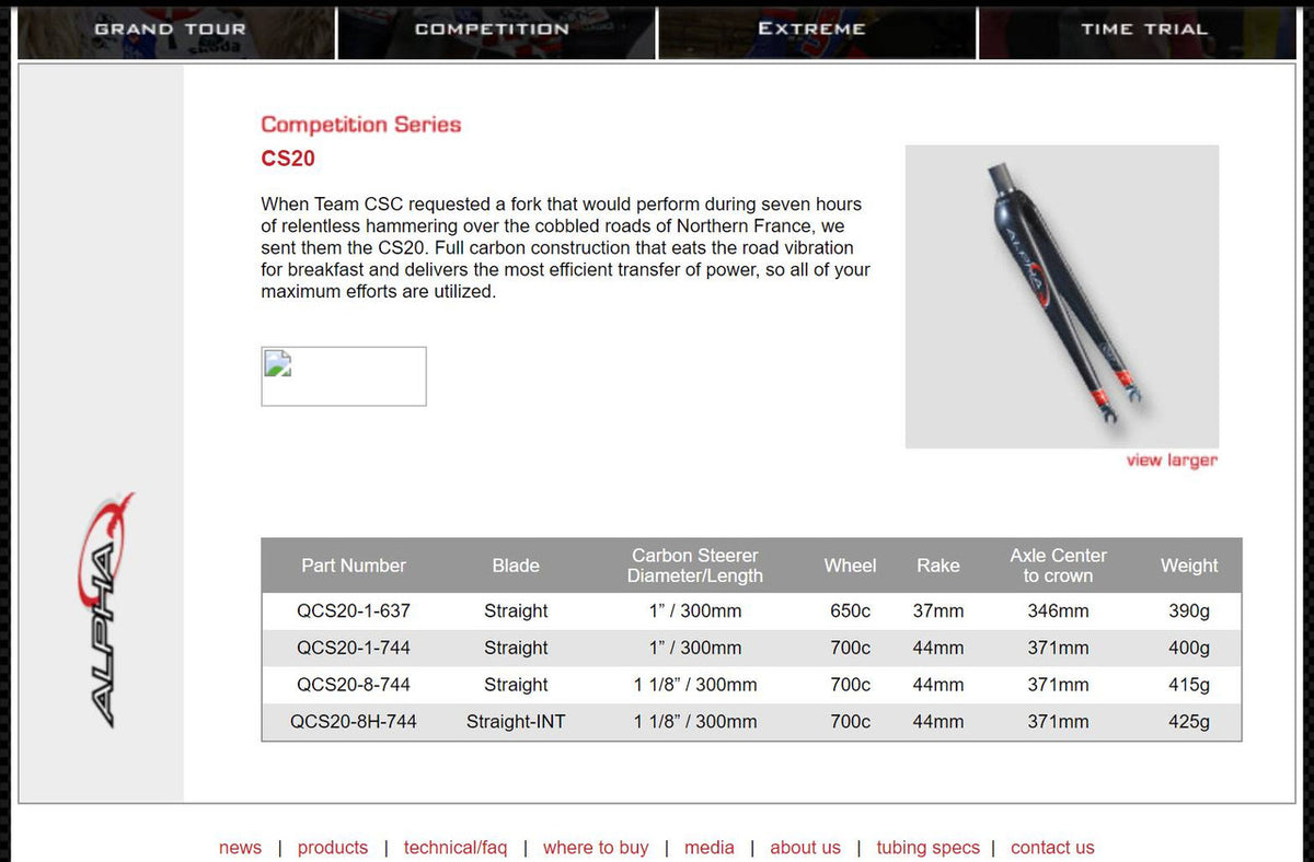 True Temper Alpha Q CS-20 CRT Carbon Road Fork: 700c - 1 1/8" - 41mm Rake - 420g - Matte Black - Straight Blade (NEW)