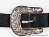 1990's Vintage Gibson x Levy's Leather Guitar Strap: Western Floral Metal Buckles - 2" Shoulder Pad - Black (EXC+ Amazing Patina)