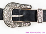1990's Vintage Gibson x Levy's Leather Guitar Strap: Western Floral Metal Buckles - 2" Shoulder Pad - Black (EXC+ Amazing Patina)