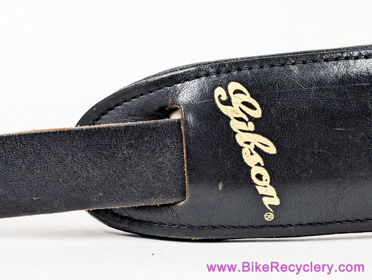 1990's Vintage Gibson x Levy's Leather Guitar Strap: Western Floral Metal Buckles - 2" Shoulder Pad - Black (EXC+ Amazing Patina)