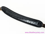 1990's Vintage Gibson x Levy's Leather Guitar Strap: Western Floral Metal Buckles - 2" Shoulder Pad - Black (EXC+ Amazing Patina)