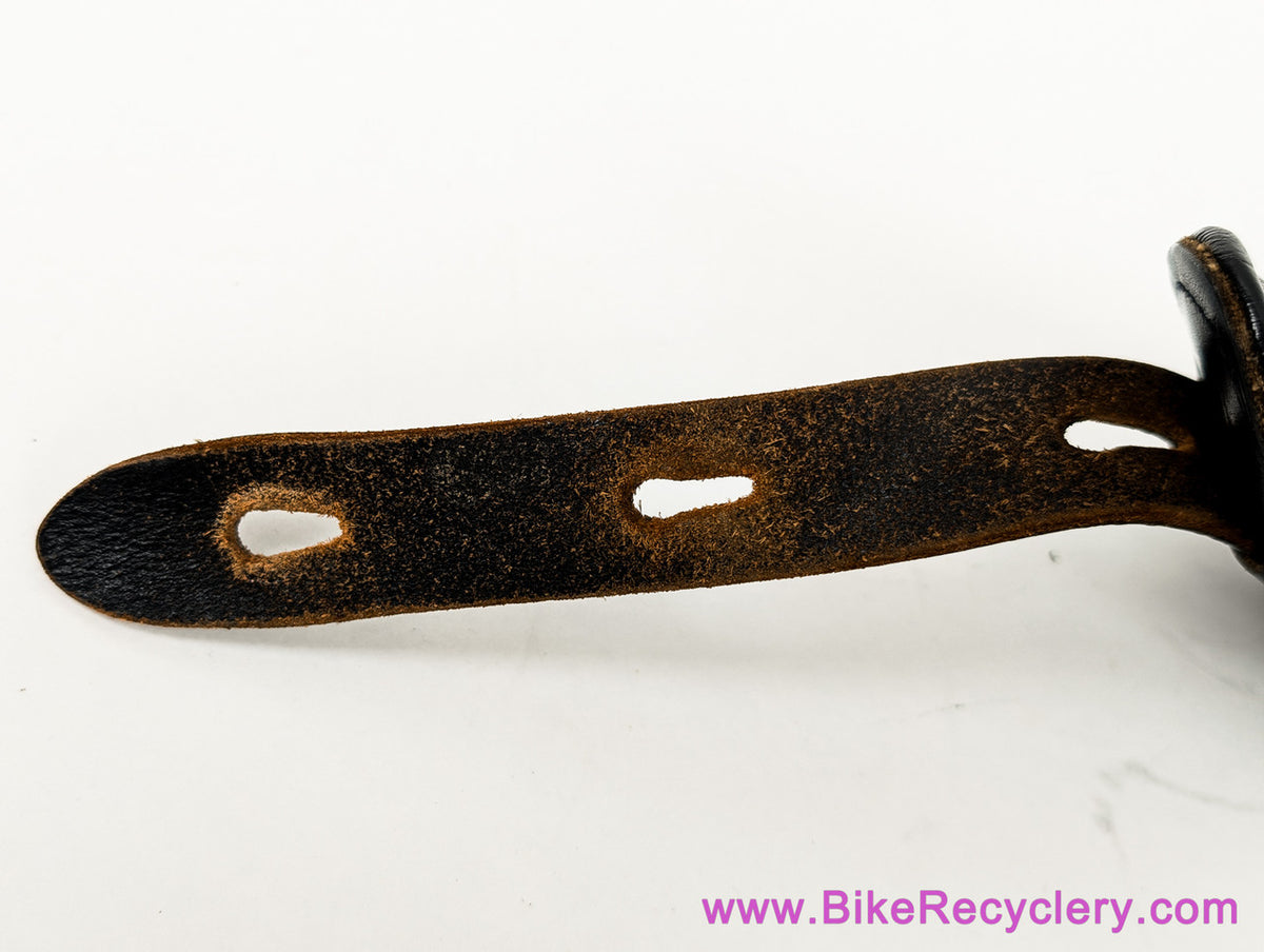 1990's Vintage Gibson x Levy's Leather Guitar Strap: Western Floral Metal Buckles - 2" Shoulder Pad - Black (EXC+ Amazing Patina)