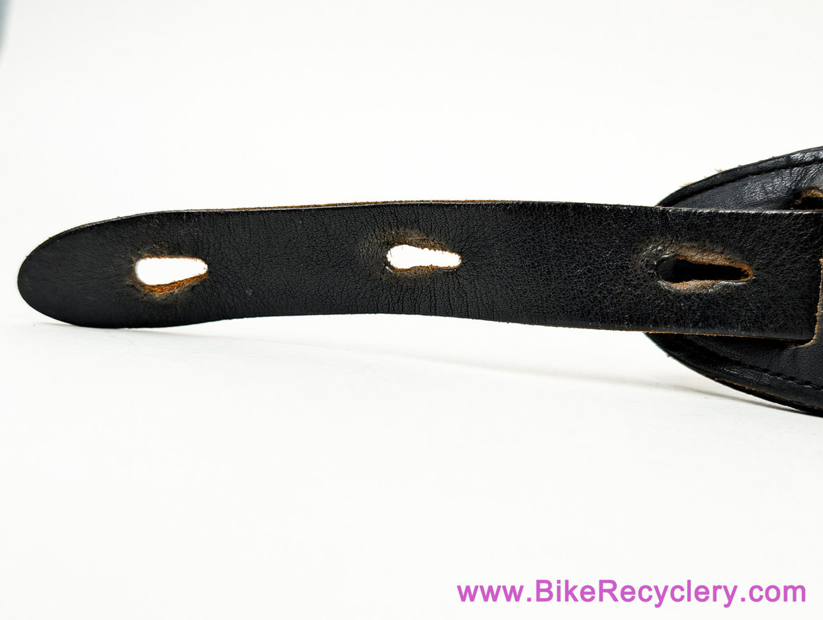 1990's Vintage Gibson x Levy's Leather Guitar Strap: Western Floral Metal Buckles - 2" Shoulder Pad - Black (EXC+ Amazing Patina)