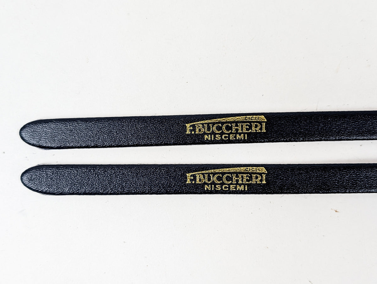 NOS Vintage Italian Bierreci BRC Leather Toe Straps: Black - 1970s 1980's