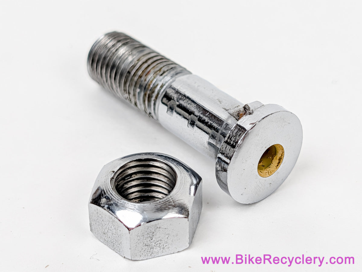 Quill Stem Bar Clamp Bolt + Nut: Drilled/Hollow! Chrome - 7.95mm x 33mm (MINT, NOS?) Vintage 1940's 1950's 1960's