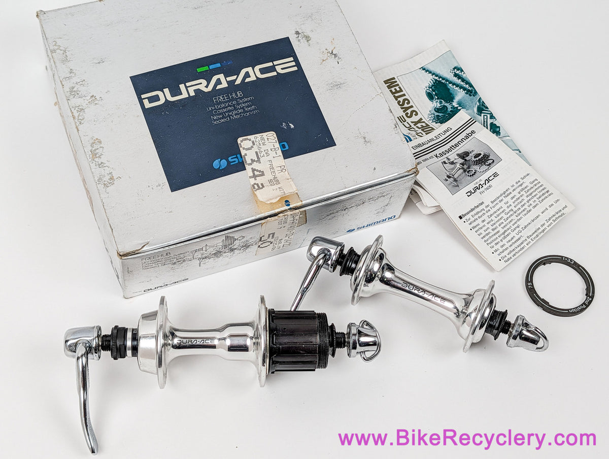 NIB/NOS Shimano Dura Ace 7400 Hub Set: 6/7s UG Freehub - 32H x 126mm - HB-7400 Front FH-7400 Rear - QR Skewers + 7 Speed Spacer