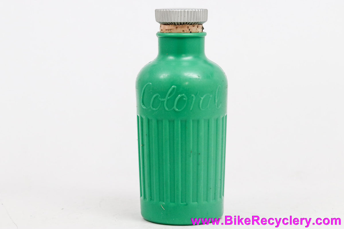 NOS Coloral Water Bottle: Green Ribbed Plastic - Cork Top - 1940's 1950's 1960's