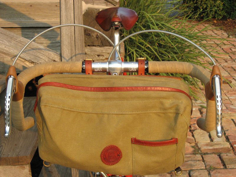 Rivendell / Carradice Large Handlebar Bag: Waxed Canvas - For Decaleur - 16" x 10"- Two Rear Pockets - Top Zipper  (NEW)