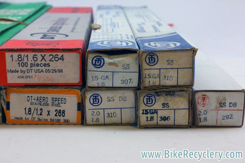 NIB Mixed DT Swiss Spoke Lot: 11 Boxes ~2000 Spokes Competition Aero Speed Butted Green Box